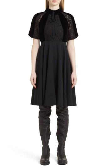 Women's Valentino Guipure Lace Inset Crepe Dress - Black