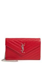 Women's Saint Laurent 'monogram' Wallet On A Chain - Red