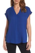Women's Pleione High/low V-neck Mixed Media Top, Size - Blue