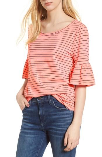 Women's Splendid Stripe Ruffle Sleeve Tee - Coral