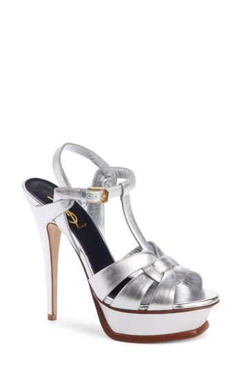 Women's Saint Laurent Tribute Metallic Platform Sandal Us / 35eu - Metallic