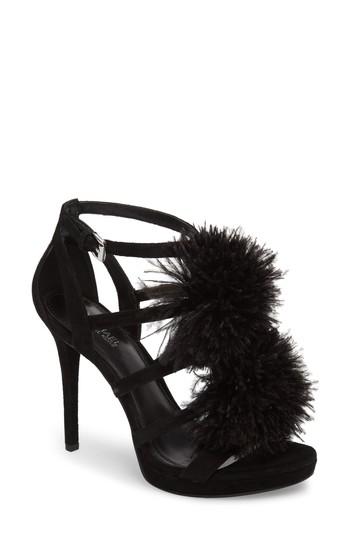 Women's Michael Michael Kors Fara Feather Pom Sandal M - Black