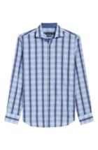 Men's Bugatchi Shaped Fit Stripe & Check Sport Shirt, Size - Blue