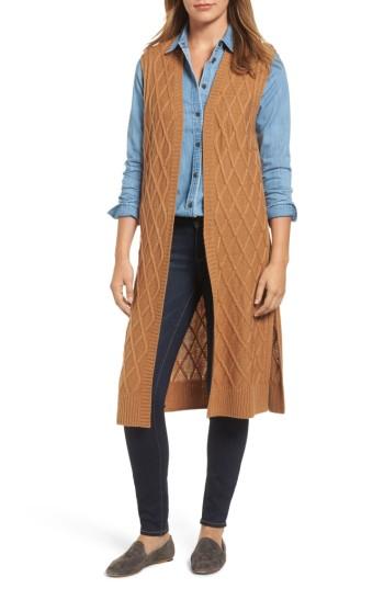 Women's Halogen Cable Stitch Long Sweater Vest, Size - Brown