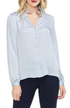 Petite Women's Vince Camuto Ruffle Neck Button Front Top P - Blue