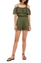 Women's Topshop Eyelet Ruffle Romper Us (fits Like 0) - Green