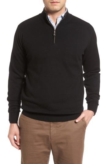 Men's Peter Millar Mock Neck Quarter Zip Wool & Cotton Sweater - Black