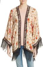 Women's The Kooples Fleurs D'artifice Floral Print Fringe Kimono