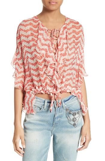 Women's The Kooples Print Silk Lace-up Blouse