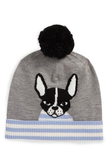 Women's Kate Spade New York Intarsia French Bulldog Wool Beanie -