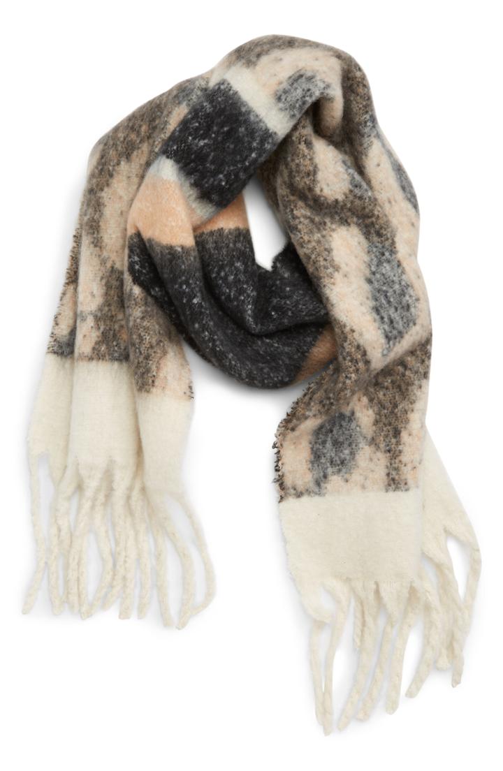 Women's Bp. Leopard Stripe Knit Scarf, Size - Black