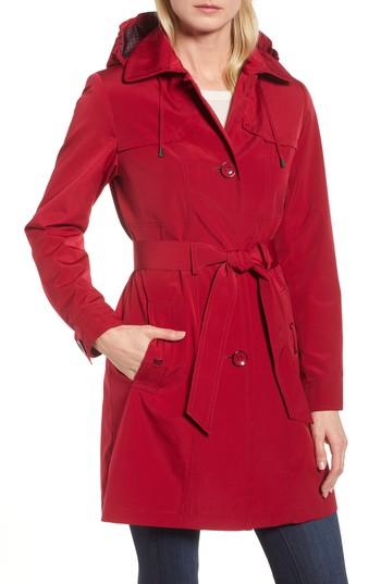 Women's Gallery Belted Trench Raincoat - Red
