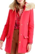 Women's J.crew Chateau Stadium Cloth Parka With Faux Fur - Red