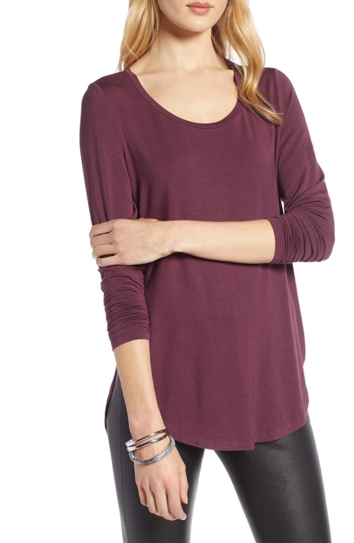 Petite Women's Halogen Long Sleeve Knit Tunic P - Burgundy