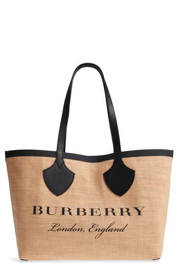 Burberry Medium Logo Print Jute Tote - Black