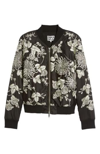 Women's Pam & Gela Embroidered Bomber Jacket, Size - Black