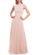 Women's #levkoff Lace Bodice Chiffon Gown (similar To 16w) - Pink
