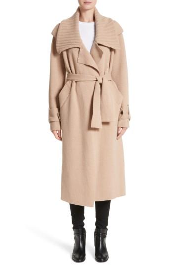 Women's Burberry Piota Wool Blend Knit Trench Coat - Brown