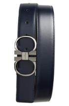 Men's Salvatore Ferragamo Double Gancio Leather Belt - Blue Marine/ Black