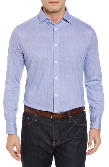 Men's Thomas Dean Herringbone Knit Sport Shirt - Blue