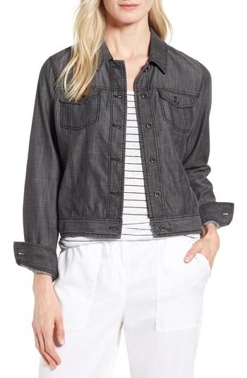 Women's Eileen Fisher Crop Denim Jacket, Size - Black