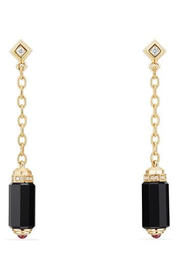 Women's David Yurman Barrels Chain Drop Earrings With Diamonds In 18k Gold