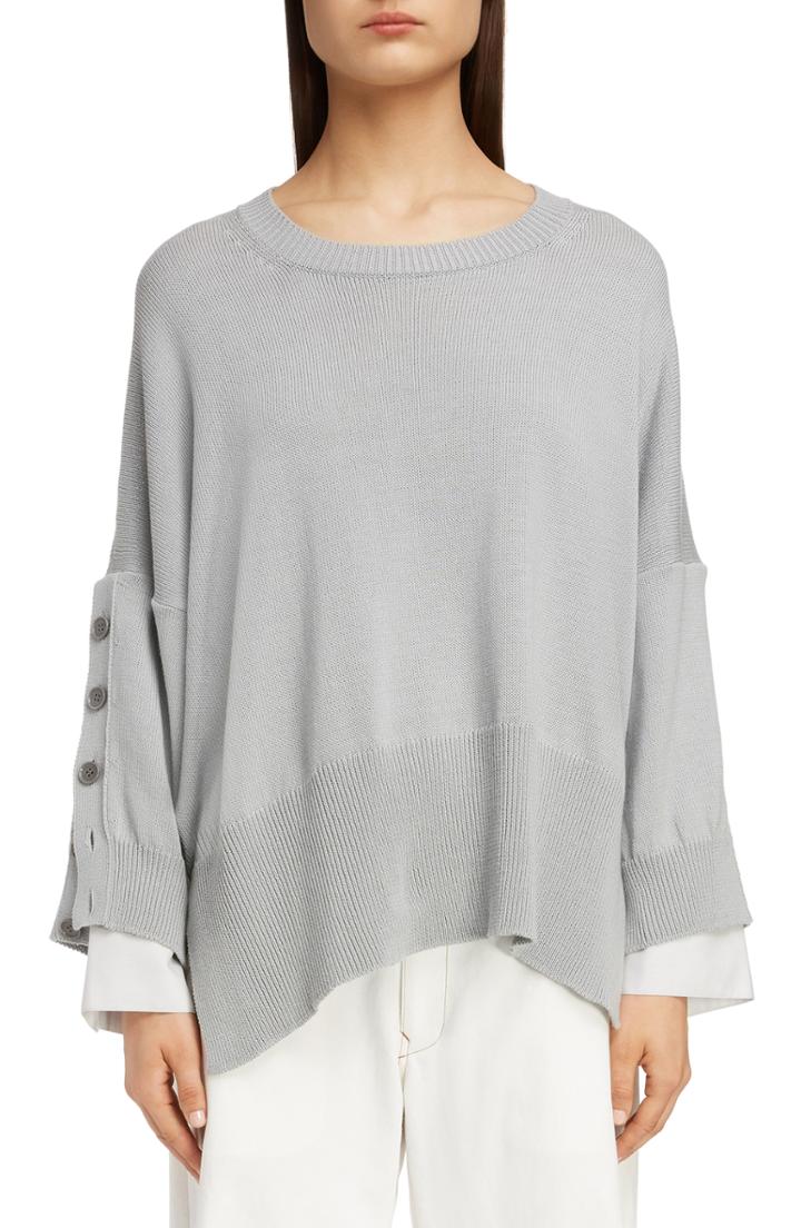 Women's Y's By Yohji Yamamoto Button Sleeve Sweater - Grey