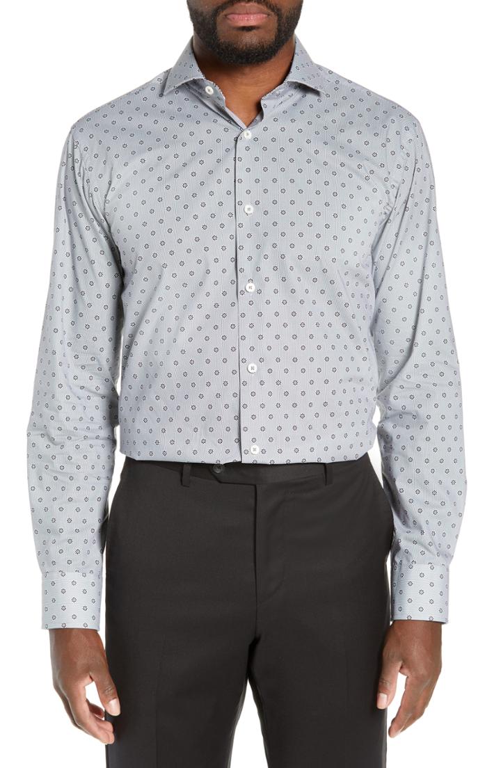 Men's Bugatchi Trim Fit Floral Dot Print Dress Shirt