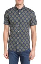Men's Bonobos Slim Fit Short Sleeve Floral Medallion Sport Shirt - Blue