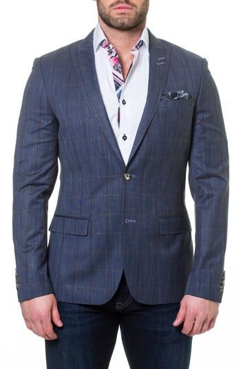 Men's Maceoo Descartes Check Linen & Cotton Blend Sport Coat (m) - Blue