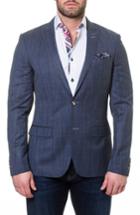 Men's Maceoo Descartes Check Linen & Cotton Blend Sport Coat (m) - Blue