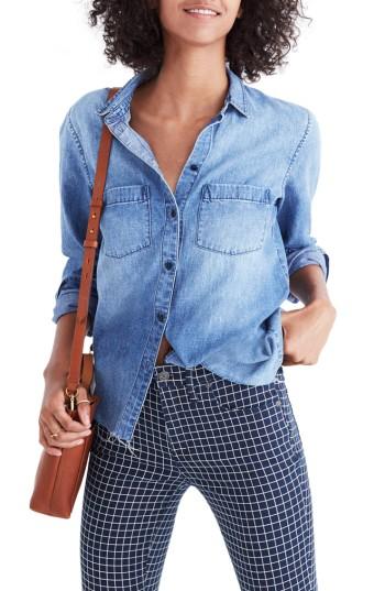 Women's Madewell Cutoff Denim Shirt, Size - Blue