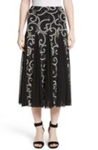 Women's Fuzzi Pleated Print Tulle Midi Skirt, Size - Black