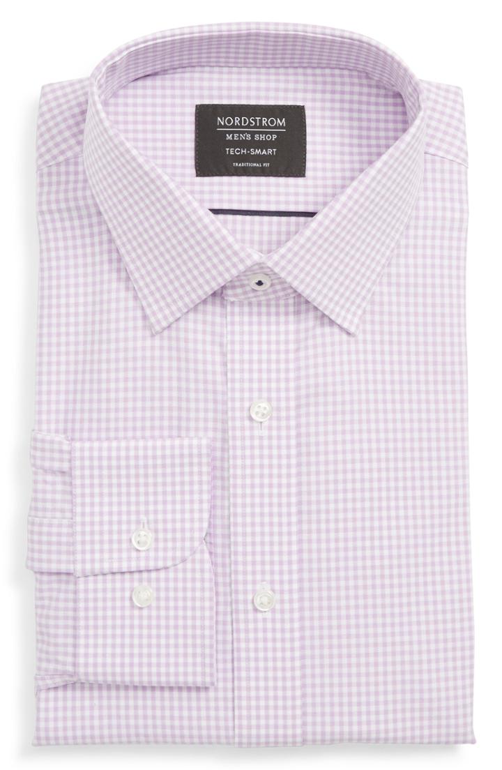 Men's Nordstrom Men's Shop Tech-smart Traditional Fit Check Stretch Dress Shirt - 32/33 - Purple