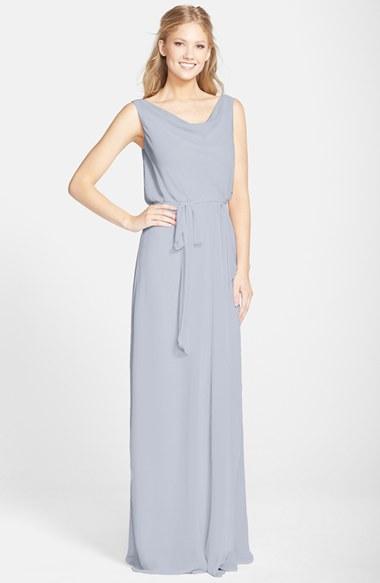 Women's Nouvelle Amsale 'kim' Drape Neck Wrap Skirt Chiffon Gown