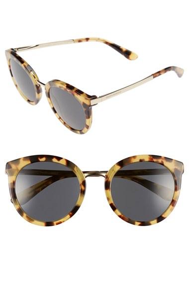 Women's Dolce & Gabbana 52mm Round Sunglasses - Black