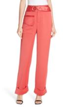 Women's Self-portrait Satin Accent Trousers - Red