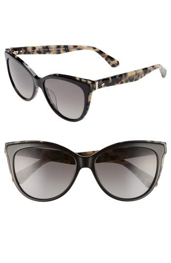 Women's Kate Spade New York Daeshas 56mm Cat Eye Sunglasses - Black Havana Polar