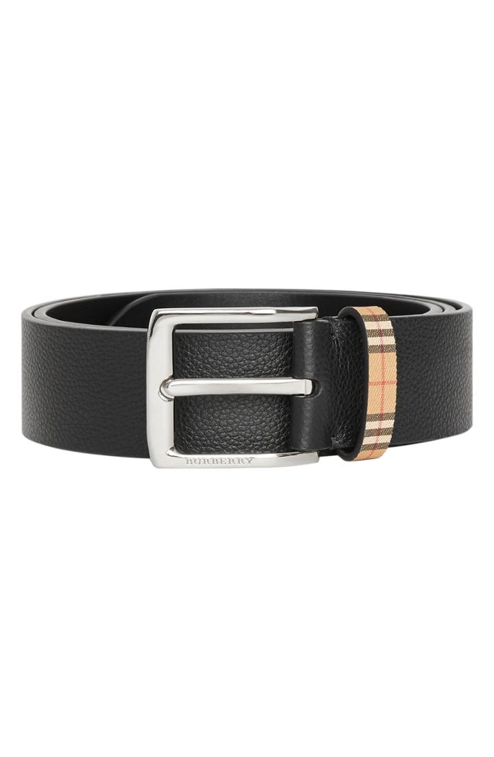 Men's Burberry Grainy Leather Belt Eu - Black
