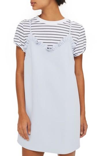 Women's Topshop Ruffle Trim Shift Minidress Us (fits Like 0) - Blue