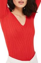 Women's Topshop Wide Double V-neck Ribbed Knit Top Us (fits Like 0) - Red