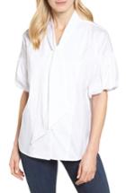 Women's Halogen Tie Front Short Sleeve Blouse - White