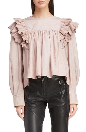 Women's Isabel Marant Etoile Matias Ruffle Shoulder Blouse Us / 34 Fr - Pink