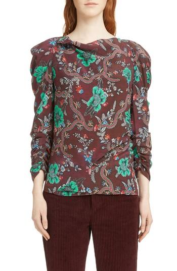 Women's Isabel Marant Floral Print Ruched Sleeve Blouse Us / 34 Fr - Burgundy