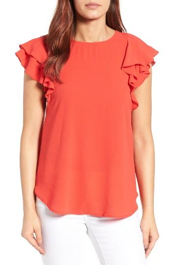 Women's Bobeau Ruflle Sleeve Top - Orange