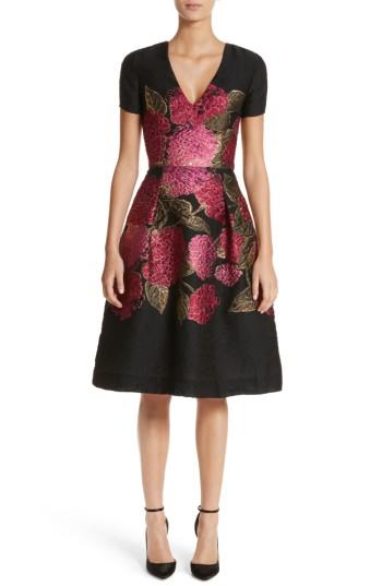 Women's Carolina Herrera Embroidered Brocade Fit & Flare Dress - Black