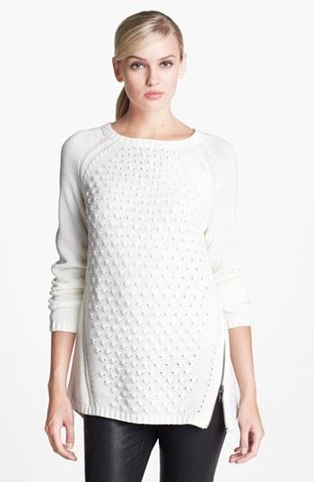 Trouve Textured Stitched Side Zip Sweater Ivory