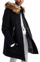 Women's J.crew Chateau Stadium Cloth Parka With Faux Fur - Black