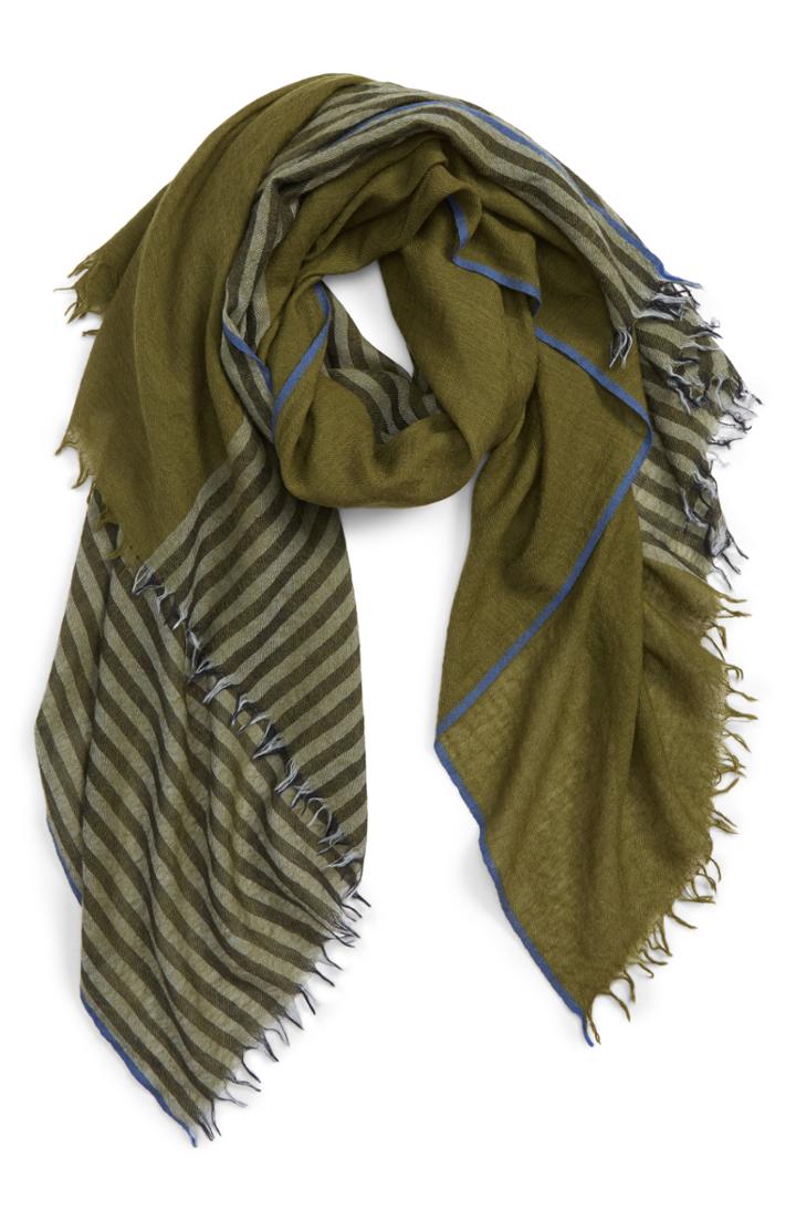 Women's Rag & Bone Stripe Wool & Silk Scarf, Size - Green