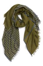 Women's Rag & Bone Stripe Wool & Silk Scarf, Size - Green
